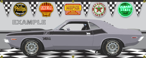 1970 DODGE CHALLENGER TA SIX PACK GRANITE MOPAR MUSCLE CAR GARAGE SCENE SIDE VIEW BANNER SIGN CAR ART MURAL VARIOUS SIZES