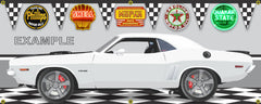1970 DODGE CHALLENGER RESTO-MOD SHAKER HEMI WHITE CUSTOM CAR GARAGE SCENE SIDE VIEW BANNER SIGN ART MURAL VARIOUS SIZES