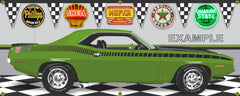 1970 PLYMOUTH AAR CUDA LIME GREEN FF4 CAR GARAGE SCENE SIDE VIEW BANNER SIGN ART MURAL VARIOUS SIZES