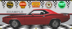 1970 PLYMOUTH AAR CUDA RALLYE RED CAR GARAGE SCENE SIDE VIEW BANNER SIGN ART MURAL VARIOUS SIZES