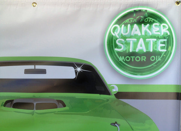 1970 PLYMOUTH CUDA SUBLIME GREEN GARAGE SCENE Neon Effect Sign Printed Banner 4' x 3'