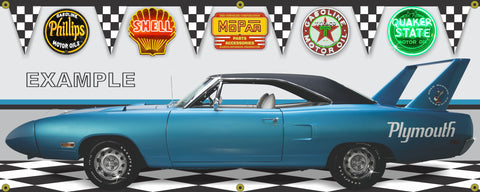 1970 PLYMOUTH 440 SC ROAD RUNNER SUPERBIRD B5 BLUE CAR GARAGE SCENE SIDE VIEW BANNER SIGN ART MURAL VARIOUS SIZES