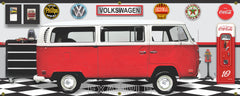 1970 VOLKSWAGEN BUS RED WHITE CAR GARAGE SCENE SIDE VIEW BANNER SIGN CAR ART MURAL VARIOUS SIZES