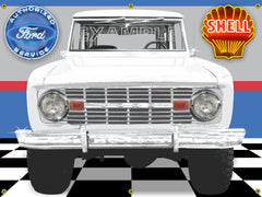 1970's FORD BRONCO ARCTIC/BRIGHT WHITE GARAGE SCENE SIDE VIEW BANNER SIGN CAR ART MURAL 4' X 3'