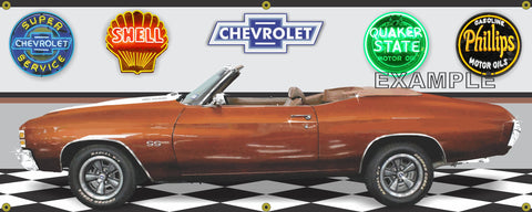 1971 CHEVROLET CHEVELLE SS CLASSIC COPPER CAR GARAGE SCENE SIDE VIEW BANNER SIGN ART MURAL VARIOUS SIZES