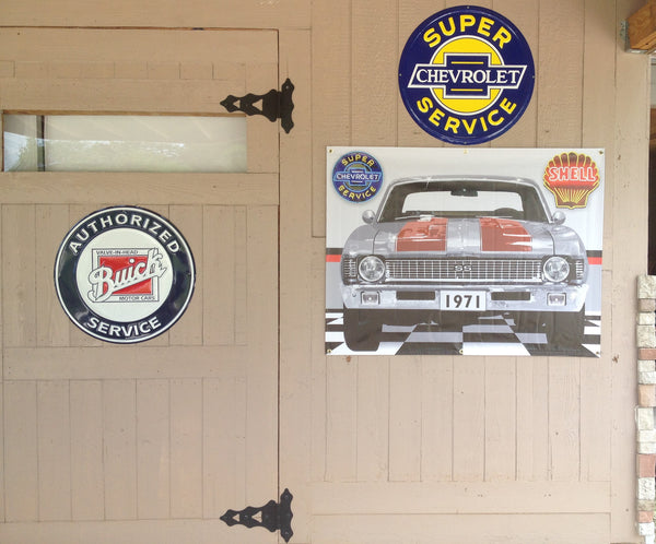 1971 CHEVROLET NOVA GREY-RED RALLY STRIPES GARAGE SCENE Neon Effect Sign Printed Banner 4' x 3'