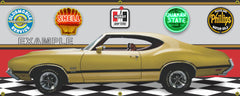 1971 OLDSMOBILE 442 W-30 SATURN GOLD GARAGE SCENE SIDE VIEW BANNER SIGN ART MURAL VARIOUS SIZES