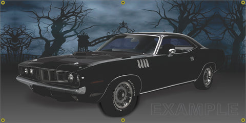 1971 PLYMOUTH HEMI CUDA 426 BLACK CEMETERY SCENE SIDE VIEW BANNER SIGN ART MURAL VARIOUS SIZES