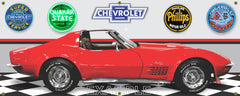 1972 CHEVROLET CORVETTE RED CAR GARAGE SCENE SIDE VIEW BANNER SIGN ART MURAL VARIOUS SIZES