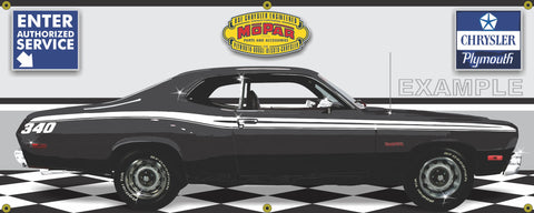 1973 PLYMOUTH 340 DUSTER BLACK RETRO CAR GARAGE SCENE SIDE VIEW BANNER SIGN CAR ART MURAL VARIOUS SIZES