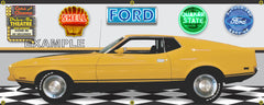 1973 FORD MUSTANG MACH 1 YELLOW GONE IN 60 SECONDS CAR GARAGE SCENE SIDE VIEW BANNER SIGN ART MURAL VARIOUS SIZES