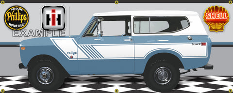 1974 INTERNATIONAL IH SCOUT II RALLYE MED BLUE GARAGE SCENE SIDE VIEW BANNER SIGN CAR ART MURAL VARIOUS SIZES
