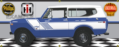 1974 INTERNATIONAL IH SCOUT II RALLYE DARK BLUE GARAGE SCENE SIDE VIEW BANNER SIGN CAR ART MURAL VARIOUS SIZES