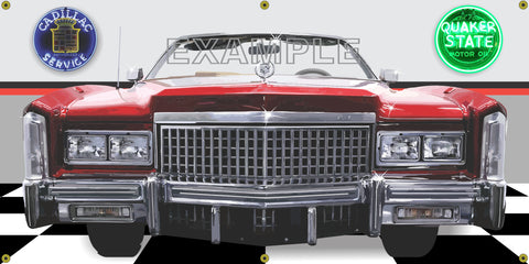 1975 CADILLAC ELDORADO CONVERTIBLE RED CAR GARAGE SCENE FRONT VIEW BANNER SIGN CAR ART MURAL VARIOUS SIZES