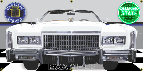 1975 CADILLAC ELDORADO CONVERTIBLE WHITE CAR GARAGE SCENE FRONT VIEW BANNER SIGN CAR ART MURAL VARIOUS SIZES