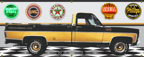 1975 GMC SIERRA CLASSIC 15 TRUCK GENTLEMAN JIM GARAGE SCENE SIDE VIEW BANNER SIGN ART MURAL VARIOUS SIZES