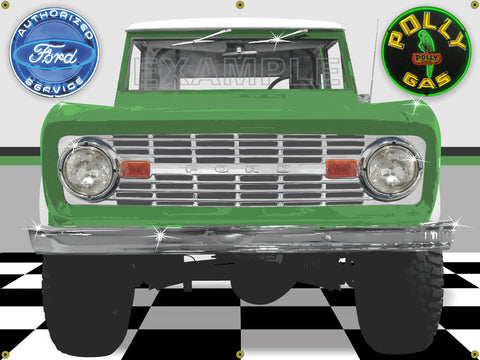 1976 FORD BRONCO GREEN GARAGE SCENE BANNER ART SIGN MURAL 4' x 3'