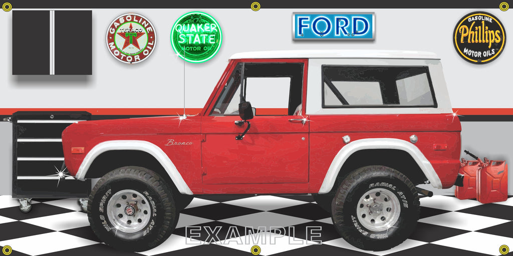 1976 FORD BRONCO RED WHITE OFF-ROAD GARAGE SCENE SIDE VIEW BANNER SIGN CAR ART MURAL VARIOUS SIZES