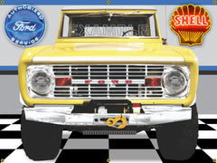 1976 FORD BRONCO 4 X 4 YELLOW WHITE GARAGE SCENE SIDE VIEW BANNER SIGN CAR ART MURAL 4' X 3'