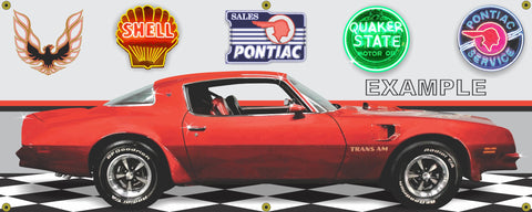 1976 PONTIAC TRANS AM RED HARDTOP CAR GARAGE SCENE SIDE VIEW BANNER SIGN ART MURAL VARIOUS SIZES