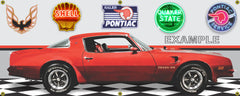 1976 PONTIAC TRANS AM RED HARDTOP CAR GARAGE SCENE SIDE VIEW BANNER SIGN ART MURAL VARIOUS SIZES