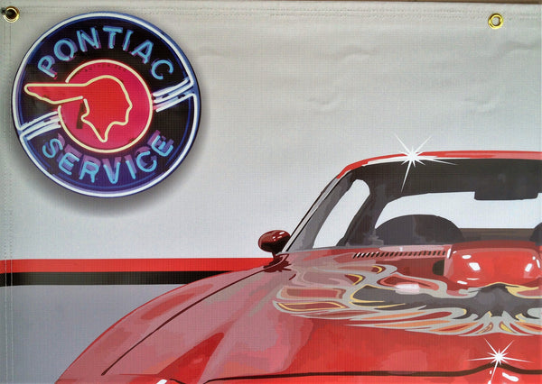 1976 Pontiac Trans Am RED GARAGE SCENE Neon Effect Sign Printed Banner 4' x 3'