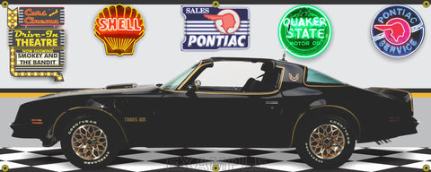 1977 PONTIAC BLACK TRANS AM BANDIT MOVIE CAR GARAGE SCENE BANNER SIGN ART MURAL VARIOUS SIZES