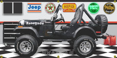1979 JEEP CJ5 RENEGADE BLACK GARAGE SCENE SIDE VIEW BANNER SIGN CAR ART MURAL VARIOUS SIZES