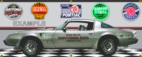1979 PONTIAC FIREBIRD TRANS AM NASCAR DAYTONA 500 PACE CAR GARAGE SCENE SIDE VIEW BANNER SIGN ART MURAL VARIOUS SIZES