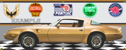 1979 PONTIAC FIREBIRD TRANS AM SOLAR GOLD CAR GARAGE SCENE SIDE VIEW BANNER SIGN ART MURAL VARIOUS SIZES