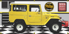 1979 TOYOTA BJ41 LAND CRUISER YELLOW GARAGE SCENE SIDE VIEW BANNER SIGN CAR ART MURAL VARIOUS SIZES