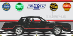 1987 CHEVROLET MONTE CARLO SS BLACK CAR GARAGE SCENE SIDE VIEW BANNER SIGN ART MURAL VARIOUS SIZES