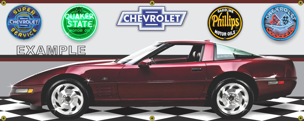 1993 CHEVROLET CORVETTE 40TH ANNIVERSARY HARD TOP RED CAR GARAGE SCENE SIDE VIEW BANNER SIGN ART MURAL VARIOUS SIZES