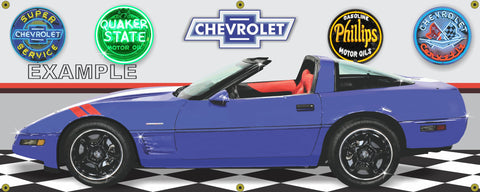1996 CHEVROLET CORVETTE GRAND SPORT BLUE CAR GARAGE SCENE SIDE VIEW BANNER SIGN ART MURAL VARIOUS SIZES