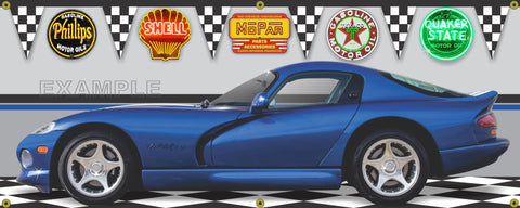 1996 DODGE VIPER GTS BLUE CAR MURAL GARAGE SCENE PRINTED BANNER SIGN ART VARIOUS SIZES