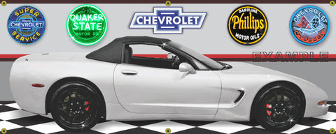 2001 CHEVROLET CORVETTE C5 WHITE CONVERTIBLE BLACK RIMS CAR GARAGE SCENE SIDE VIEW BANNER SIGN ART MURAL VARIOUS SIZES