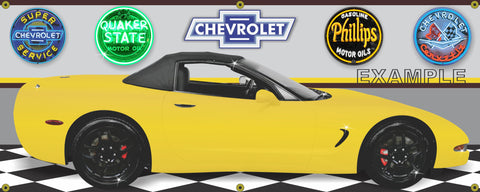 2001 CHEVROLET CORVETTE C5 YELLOW CONVERTIBLE CAR GARAGE SCENE SIDE VIEW BANNER SIGN ART MURAL VARIOUS SIZES