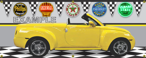 2005 CHEVROLET SSR SLINGSHOT YELLOW CAR GARAGE SCENE SIDE VIEW BANNER SIGN ART MURAL VARIOUS SIZES