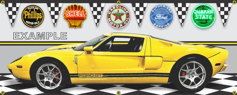 2006 FORD GT YELLOW SPORTS/SUPERCAR GARAGE SCENE SIDE VIEW BANNER SIGN CAR ART MURAL VARIOUS SIZES