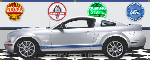 2009 Ford Mustang Shelby GT500KR SILVER BLUE GARAGE SCENE SIDE VIEW BANNER SIGN CAR ART MURAL VARIOUS SIZES