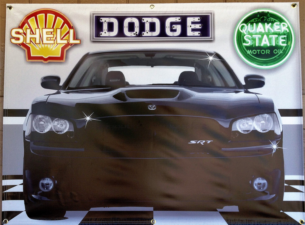 2010 DODGE CHARGER SRT BLACK GARAGE SCENE Sign Printed Banner 4' x 3'