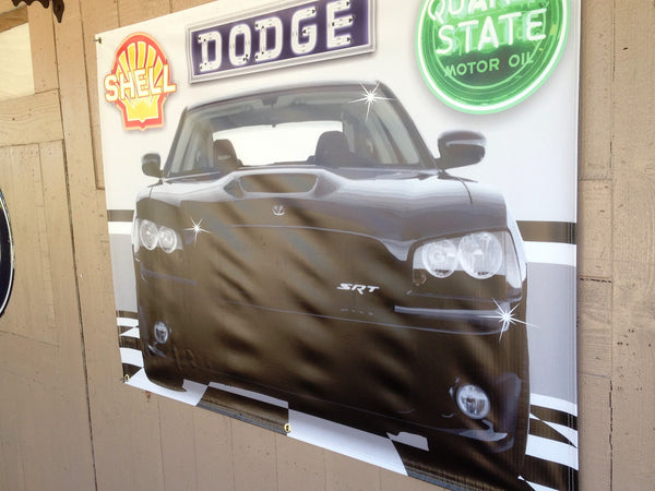 2010 DODGE CHARGER SRT BLACK GARAGE SCENE Sign Printed Banner 4' x 3'