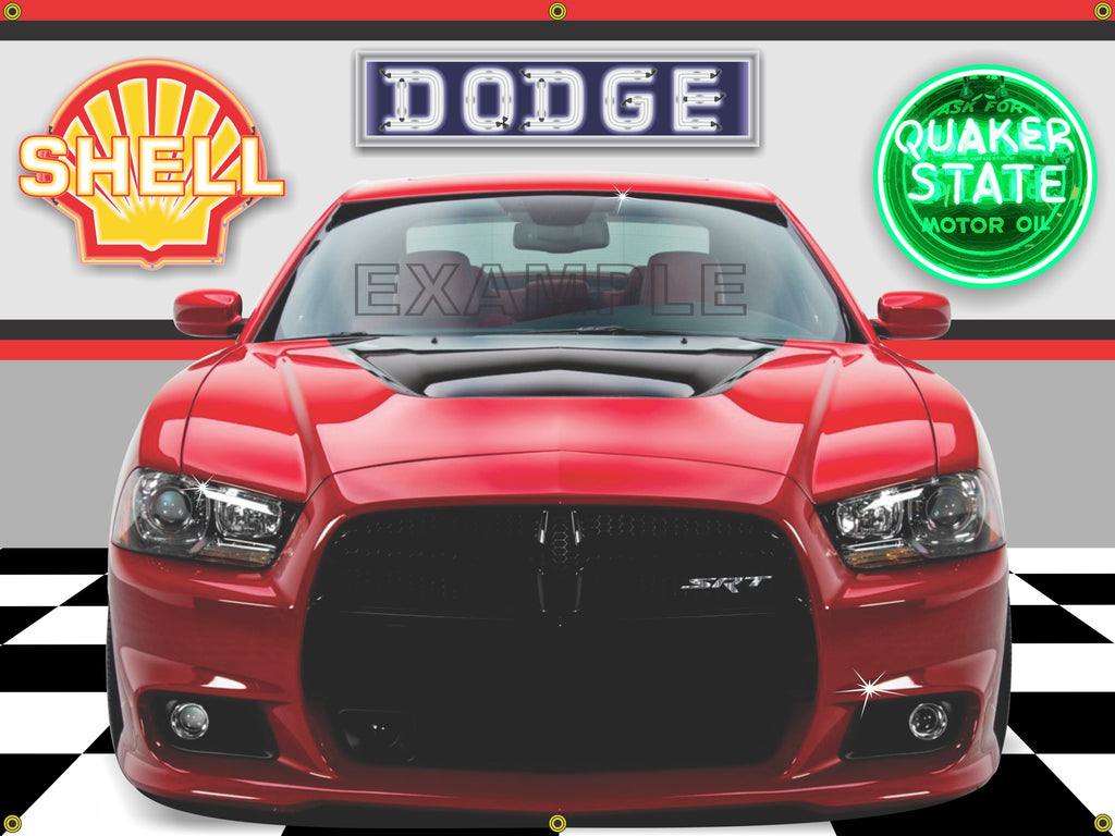 2012 DODGE CHARGER RED SRT GARAGE SCENE FRONT VIEW CAR GARAGE SCENE 3' X 4' BANNER SIGN CAR ART MURAL