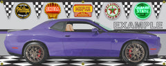 2016 DODGE CHALLENGER PLUM CRAZY HELLCAT CAR GARAGE SCENE SIDE VIEW BANNER SIGN CAR ART MURAL VARIOUS SIZES