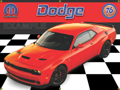 2018 DODGE SRT HELLCAT WIDEBODY GO MANGO ORANGE CAR GARAGE SCENE FRONT VIEW 3' X 4' BANNER SIGN CAR ART MURAL