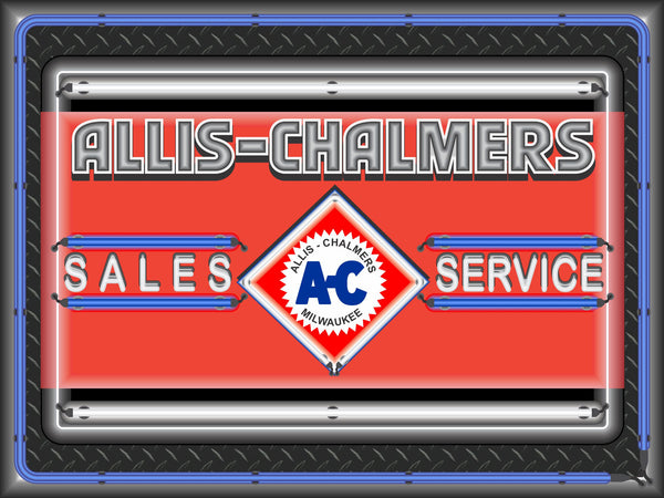 ALLIS CHALMERS SALES SERVICE DEALER LOGO Neon Effect Sign Printed Banner 4' x 3'