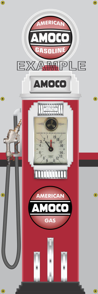 AMOCO GASOLINE CLOCK FACE GAS PUMP Sign Printed Banner VERTICAL 2' x 6'