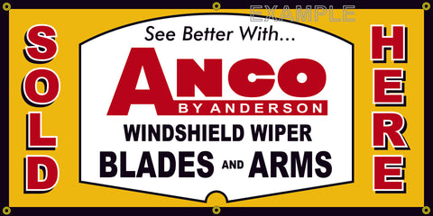 ANCO WINDSHIELD WIPER BLADES AND ARMS AUTOMOTIVE REPAIR SERVICE VINTAGE OLD SCHOOL SIGN REMAKE BANNER SIGN ART MURAL 2' X 4'/3' X 6'