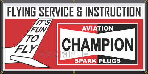 CHAMPION SPARK PLUGS AVIATION FLYING SERVICE VINTAGE OLD SCHOOL SIGN REMAKE BANNER SIGN ART MURAL 2' X 4'/3' X 6'/4' X 8'