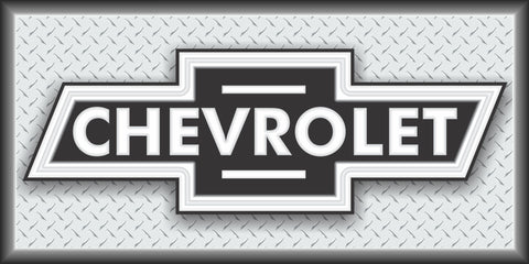 CHEVROLET CHEVY BOWTIE BLACK AND SILVER EMBLEM VINTAGE OLD SCHOOL SIGN REMAKE BANNER SIGN ART MURAL 2' X 4'/3' X 6'